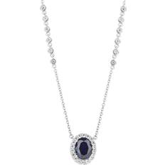 Diamonfire Oval Blue Sapphire Zirconia Detailed Chain Necklace N4495