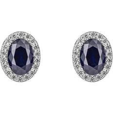 Diamonfire Sapphire Blue Zirconia Oval Pave Surround Stud Earrings E6186