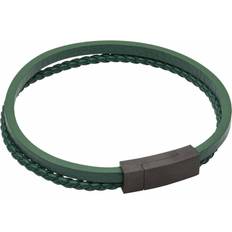 Multi Row Green Recycled Leather Black IP Clasp Bracelet B5430