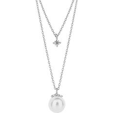 Diamonfire Silver Zirconia & Pearl Double Chain Necklace