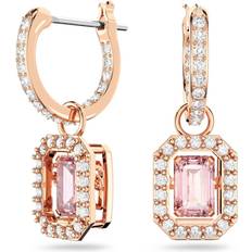 Swarovski Pendants d'oreilles Una, Taille octogonale, Rose, Placage de ton or rosé