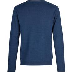 stickad tröja dam med merinoull, Blue melange