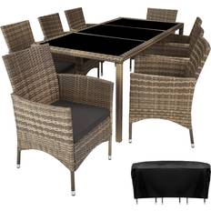 Gris Juegos de comedor de patio tectake Conjunto Ratán 8+1 - Natural/gris Oscuro Juego de comedor de patio