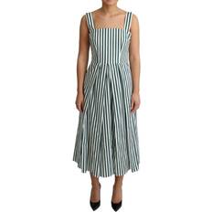 Dolce & Gabbana Dresses Dolce & Gabbana Green Striped Cotton A-Line Women's Dress