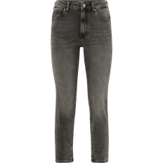 Grey - Women Jeans Only Emily High Waisted Straight Leg Jeans - Grey/Dark Grey Denim