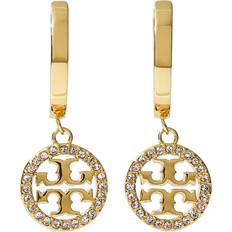 Tory Burch Miller Pavé Hoop Earrings - Gold/Transparent