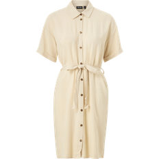 Gråa - Skjortklänningar Pieces Vinsty SS Linen Shirt Dress - Birch