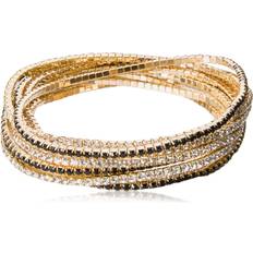 Guess Jewelry Sets Guess Gold-Tone Clear & Black Crystal Stretch Bracelets Gold