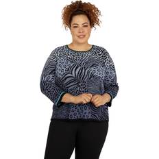 Denim Sweaters Alfred Dunner Womens Plus-Size Ombre Animal Jacquard Sweater, Denim, 1X