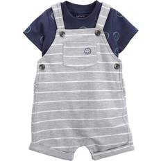 1-3M - Jungen Sonstige Sets Carter's Baby Smiley Face & Stripe Shortalls Set - Grey