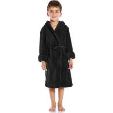 Black Bath Robes Children's Clothing Leveret Kids Solid Hooded Fleece Robe Light Pink