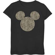 Disney Girl Mickey & Friends Cheetah Print Mickey Mouse Logo Graphic Tee Black