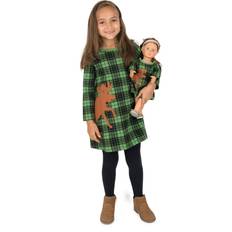 Green Dresses Leveret Girl and Doll Cotton Dress Reindeer Plaid Year