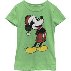 Musse Pigg Överdelar Disney Flickor Pläd Musse T-shirt - Grönt Äpple