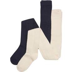 Minymo Strumpbyxor 2-pack Offwhite/Marinblå m. Hålmönster 128/134 Strumpbyxor