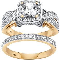 Princess cut ring PalmBeach Princess Cut Bridal Ring Set - Gold/Transparent