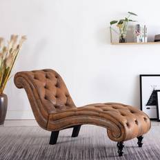 Be Basic Chaise Longue Marron Similicuir Daim Fauteuil