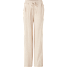 Selected Women's Slfviva Gulia Long Linen Pant Sandshell - Cream/Brown