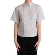 Dolce & Gabbana White Gray Polka Dots Collared Button Women's Shirt