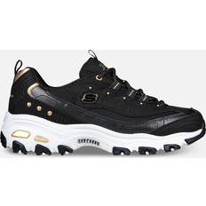 Skechers Gold Trainers Skechers Womens D'Lites Night Trainers - Black Duraleather/Gold Trim