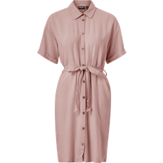 Rosa - Skjortklänningar Pieces Vinsty SS Linen Shirt Dress - Woodrose