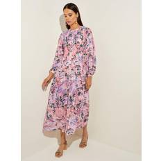 Misook Floral Drop Waist Balloon Sleeve Midi Dress