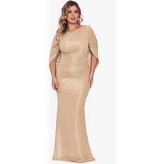 Gold - Women Dresses Betsy & Adam Betsy & Adam Plus Metallic Crinkle Capelet Gown Gold/Silver