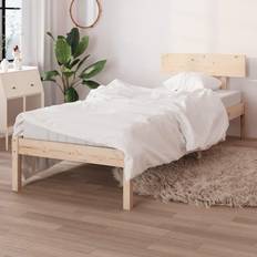 Lit Simple Cadres de lit vidaXL Cadre À Lit Sommier À Lattes Sur Pied Lit Simple Meuble de Chambre À Coucher Bois de Pin Massif 90x190 cm - Beige