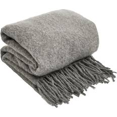 Highams Teased Wool Soft Knit Tassel Fleece Blankets Silver, Grey