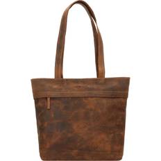 Greenburry Dame Tote Bag & Shopper tasker Greenburry Shopper Leder Damen Handtasche lange Schlaufen VINTAGE 1628-25 Green