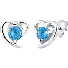 Women's 925 Sterling Silver Blue Xilion Cut Heart Zirconia Stud Earrings