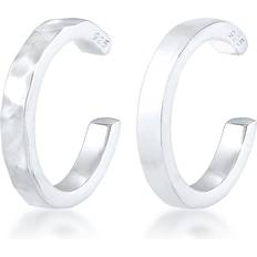 Elli Örhängen dam Earcuff set om organiskt utseende minimal basic justerbar 925 sterlingsilver, Sterlingsilver, Utan