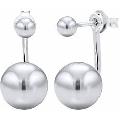 Women's 925 Silver Front and Back Ball Double Stud Earrings - Silver