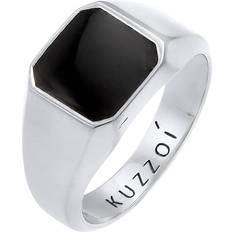 Kuzzoi Kuzzoi Sigillring herrring åttakantig med emalj svart 925 sterlingsilver massiv, mm bred, klassisk herrsilverring, ring för män polerad ringstorlek 60–66, 0610882720, EU, Sterlingsilver Emalj