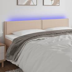 vidaXL LED-lys 200x5x78/88cm kunstlæder cappuccinofarvet Sengegavl