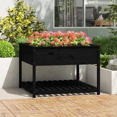 vidaXL Jardinera Con Estante Madera Maciza Pino Negro 111.5x111.5x81 cm