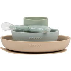 Nattou Set da pranzo in silicone 4 pezzi verde sabbia senza BPA