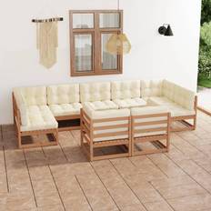 vidaXL Salotto Giardino e Cuscini 9 pz Legno Massello Pino Ambra - Marrone Set da Lounge da Esterno