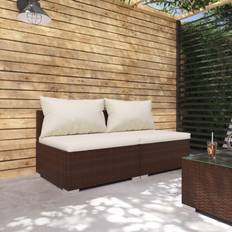 vidaXL Jardin 2 Pcs Garden Lounge Set With Cushions Poly Rattan Brown Ensemble de Salon d'Extérieur