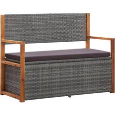 vidaXL Storage Bench 43.3' Poly Rattan and Solid Acacia Wood Gray