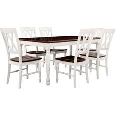 White dining table extendable Crosley Furniture Shelby Distressed White Dining Set 36x65.2" 7