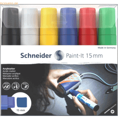 Akrylpennor Schneider Paint-It Akrylpennor (set 1 med 15 mm linjebredd, högtäckande akrylfärger för trä, duk, sten och mycket mer. 6 stycken, blandade