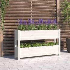 Krukker, Planter & Dyrkning vidaXL 112x25x66 cm Massivt Fyrretræ Hvid Plantekasse
