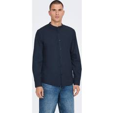 Only & Sons Slim Fit Chinese Collar Shirt - Blue/Dark Navy