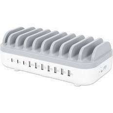 Batteries et Chargeurs Manhattan 10-Port USB Charging Station 120 W 120 W 120 V AC, 230 V AC Input 5 V DC/3 A, 9 V DC, 12 V DC Output White, Gray