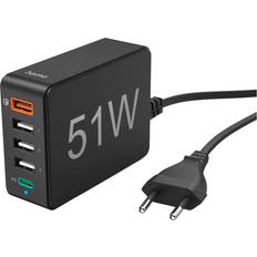 USB-PD (USB Power Delivery) Batterien & Akkus Hama Ladestation 5-fach (51W) 1xQC3.0, 3xUSB-A, 1xUSB-C PD schwarz