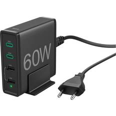 Hurtiglader usb c Hama 4-PORTS HURTIGLADER 60 W SORT ➞ På lager klar til levering