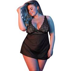 Magic Silk Fly Away Babydoll Sæt Plus Size Sort Queen Size