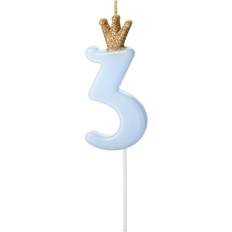 Kakkukynttilät PartyDeco Kynttilä Numero Kruunulla Sininen - 3 vuotta