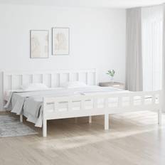 vidaXL Cadre À Lit Sommier À Lattes Meuble de Chambre À Coucher Lit Double Blanc Bois Massif 160x200 cm